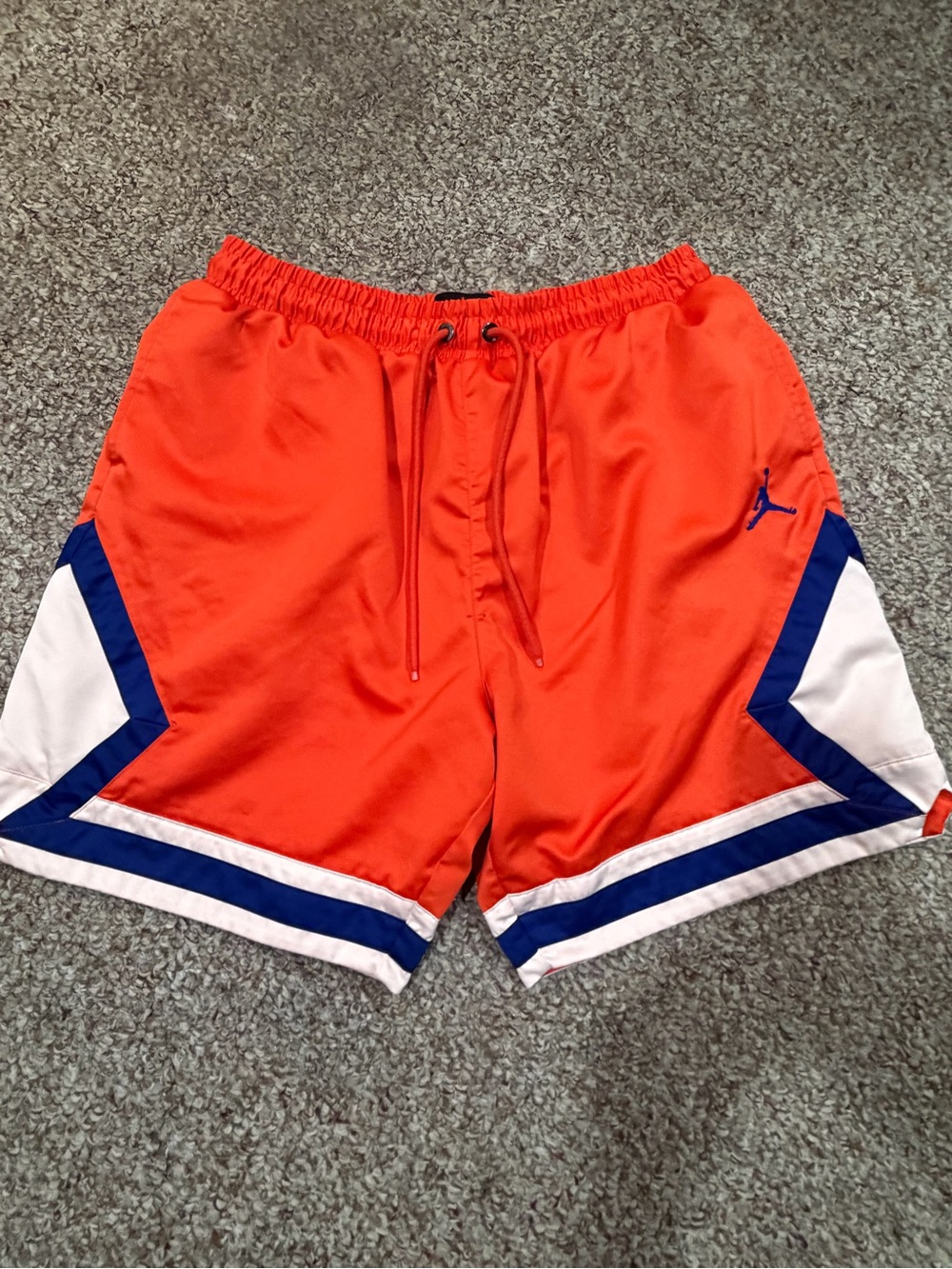 Jordan Men's Orange Athletic Shorts with Blue & White Accents